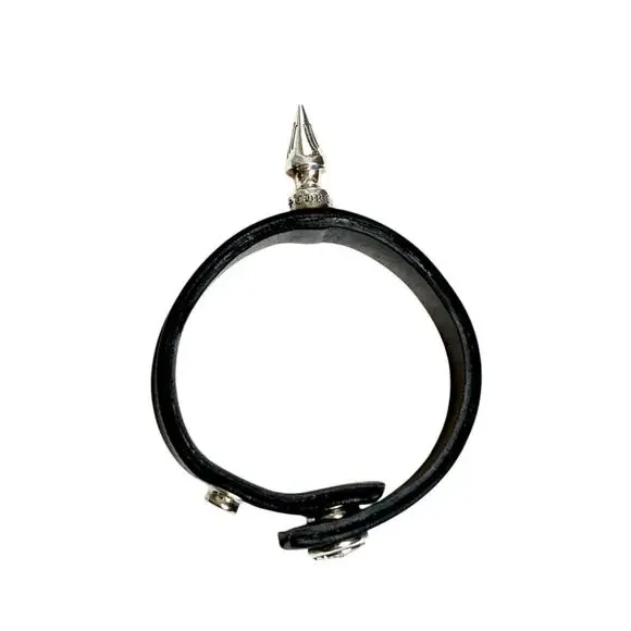 Chrome Hearts Single Silver Spike Leather Bracelet .925 - Picture 2 of 5